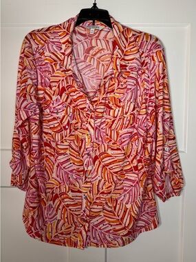 Emily Daniel’s 3/4 Length Colorful Button Front Shirt, Size XL